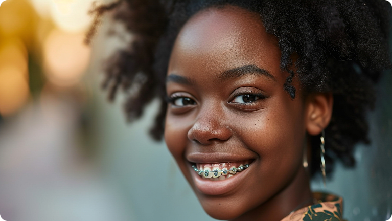 Image d'une femme avec un appareil dentaire